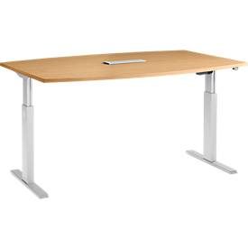 Schäfer Shop Select Besprechungstisch ERGO-T, mit Anschluss, elektrisch höhenverstellbar, Boot, T-Fuss, B 2000 x H 725-1185 mm, Buche/weissalu