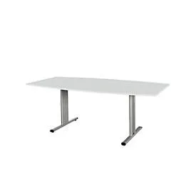 Schäfer Shop Select Besprechungstisch Planova Basic, Boot, T-Fuss, B 2000 x T 1000 x H 717 mm, lichtgrau/weissaluminium RAL 9006