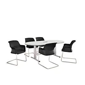 Schäfer Shop Select Besprechungstisch Planova Basic, mit Tischanschlussfeld, Oval, T-Fuss, B 2000 x T 1000 x H 717 mm, weiss/weissaluminium RAL 9006
