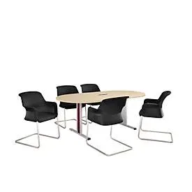 Schäfer Shop Select Besprechungstisch Planova Basic, mit Tischanschlussfeld, Oval, T-Fuss, B 2000 x T 1000 x H 717 mm, Ahorn/weissaluminium RAL 9006