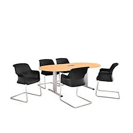Schäfer Shop Select Besprechungstisch Planova Basic, mit Tischanschlussfeld, Oval, T-Fuss, B 2000 x T 1000 x H 717 mm, Buche/weissaluminium RAL 9006
