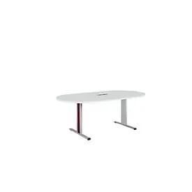 Schäfer Shop Select Besprechungstisch Planova Basic, mit Tischanschlussfeld, Oval, T-Fuss, B 2000 x T 1000 x H 717 mm, lichtgrau/weissaluminium RAL 9006