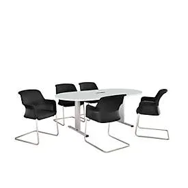 Schäfer Shop Select Besprechungstisch Planova Basic, mit Tischanschlussfeld, Oval, T-Fuss, B 2000 x T 1000 x H 717 mm, lichtgrau/weissaluminium RAL 9006