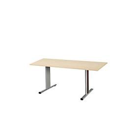 Schäfer Shop Select Besprechungstisch Planova Basic, Rechteck, T-Fuss, B 1600 x T 800 x H 717 mm, Ahorn/weissaluminium RAL 9006