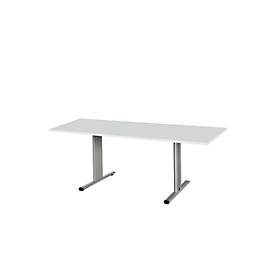 Schäfer Shop Select Besprechungstisch Planova Basic, Rechteck, T-Fuss, B 1800 x T 800 x H 717 mm, lichtgrau/weissaluminium RAL 9006