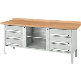 Schäfer Shop Select Kastenwerkbank PW 200-2, Buche Multiplexplatte, bis 750 kg, B 2000 x T 700 x H 840 mm, Lichtgrau