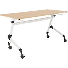 Schäfer Shop Select Klapptisch mit Rollen, Rechteck, Vierkantrohr, B 1400 x T 600 x H 720 mm, Ahorn/weiss