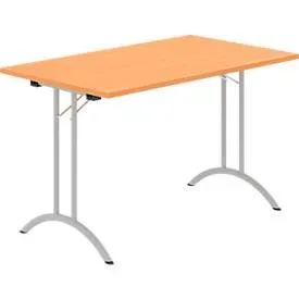 Schäfer Shop Select Klapptisch, Rechteck, Doppel-T-Fussgestell, Spezial-Klappbeschlag & Bodenausgleich, B 1200 x T 700 x H 720 mm, Buche-Dekor/alusilber
