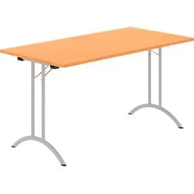 Schäfer Shop Select Klapptisch, Rechteck, Doppel-T-Fussgestell, Spezial-Klappbeschlag & Bodenausgleich, B 1400 x T 700 x H 720 mm, Buche-Dekor/alusilber