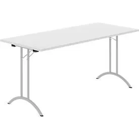 Schäfer Shop Select Klapptisch, Rechteck, Doppel-T-Fussgestell, Spezial-Klappbeschlag & Bodenausgleich, B 1600 x T 700 x H 720 mm, lichtgrau/alusilber