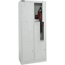 Schäfer Shop Select Kleiderspind, 4 Abteile mit Hutboden & Kleiderstange sowie 4 Fächer, Z-Türen, Zylinderschloss, mit Sockel, B 800 x T 450 x H 1850 mm, Stahl pulverbeschichtet, lichtgrau/lichtgrau