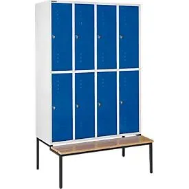 Schäfer Shop Select Kleiderspind, 4x2 Abteile, m. Sitzbank, 300mm, Drehriegelverschluss, Tür enzianblau