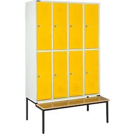 Schäfer Shop Select Kleiderspind, 4x2 Abteile, m. Sitzbank,  300mm, Zylinderschloss, Tür rapsgelb