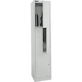 Schäfer Shop Select Kleiderspind, 2 Abteile mit Hutboden & Kleiderstange sowie 2 Fächer, Z-Türen, Zylinderschloss, mit Sockel, B 400 x T 450 x H 1850 mm, Stahl pulverbeschichtet, lichtgrau/lichtgrau