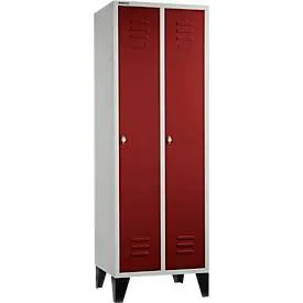 Schäfer Shop Select Kleiderspind, mit 2 Abteilen, mit Füssen, Drehriegelverschluss, lichtgrau/rot