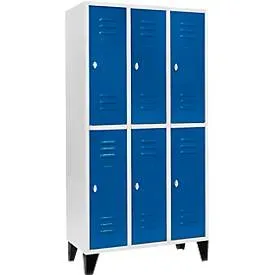 Schäfer Shop Select Kleiderspind, mit 3 x 2 Abteilen, 300 mm, mit Füssen, Drehriegelverschluss, Tür enzianblau