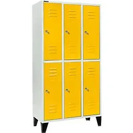 Schäfer Shop Select Kleiderspind, mit 3 x 2 Abteilen, 300 mm, mit Füssen, Zylinderschloss, Tür rapsgelb