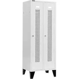 Schäfer Shop Select Kleiderspind, mit gelochten Streifen, 2 Abteile, 400 mm, mit Füssen, Drehriegelverschluss, Tür lichtgrau