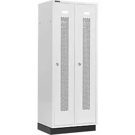 Schäfer Shop Select Kleiderspind, mit gelochten Streifen, 2 Abteile, 400 mm, mit Sockel, Zylinderschloss, Tür lichtgrau