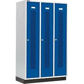 Schäfer Shop Select Kleiderspind mit gelochten Streifen, 3 Abteile, 400 mm, mit Sockel, Zylinderschloss, Tür enzianblau