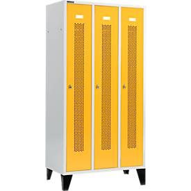 Schäfer Shop Select Kleiderspind, mit gelochten Streifen, 3 Abteile, 300 mm, mit Füssen, Drehriegelverschluss, Tür rapselb