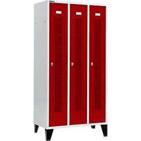 Schäfer Shop Select Kleiderspind, mit gelochten Streifen, 3 Abteile, 300 mm, mit Füssen, Drehriegelverschluss, Tür rubinrot