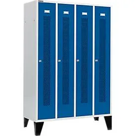 Schäfer Shop Select Kleiderspind mit gelochten Streifen, 4 Abteile, mit Füssen, Zylinderschloss, Tür enzianblau
