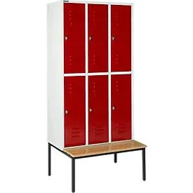 Schäfer Shop Select Kleiderspind, mit Sitzbank, 3x2 Abteile, 300mm, Drehriegelverschluss, Tür rubinrot