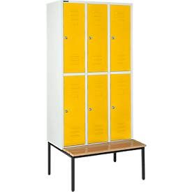 Schäfer Shop Select Kleiderspind, mit Sitzbank, 3x2 Abteile, 300mm, Zylinderschloss. Tür gelb