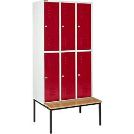 Schäfer Shop Select Kleiderspind, mit Sitzbank, 3x2 Abteile, 300mm, Zylinderschloss. Tür rubinrot