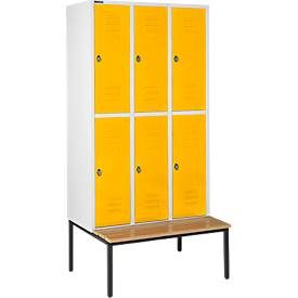 Schäfer Shop Select Kleiderspind, mit Sitzbank, 3x2 Abteile, 400mm, Drehriegelverschluss, Tür gelb