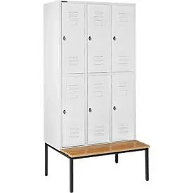 Schäfer Shop Select Kleiderspind, mit Sitzbank, 3x2 Abteile, 400mm, Drehriegelverschluss, Tür lichtgrau