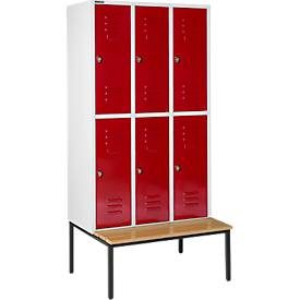 Schäfer Shop Select Kleiderspind, mit Sitzbank, 3x2 Abteile, 400mm, Drehriegelverschluss, Tür rubinrot
