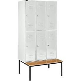 Schäfer Shop Select Kleiderspind, mit Sitzbank, 3x2 Abteile, 400mm, Zylinderschloss, Tür lichtgrau