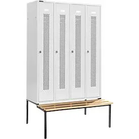 Schäfer Shop Select Kleiderspind, mit Sitzbank, 4 Abteile, 300 mm, Drehriegelverschluss, Tür lichtgrau