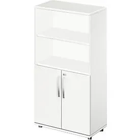 Schäfer Shop Select Kombischrank LOGIN, oben 2 Regale, unten 2 Ordnerhöhen mit Türen, B 800 x T 420 x H 1470 mm, weiss/weiss