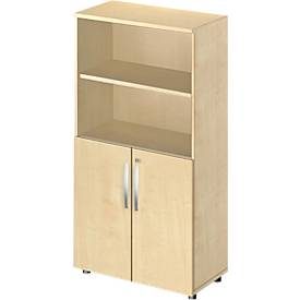 Schäfer Shop Select Kombischrank LOGIN, oben 2 Regale, unten 2 Ordnerhöhen mit Türen, B 800 x T 420 x H 1470 mm, Ahorn Dekor/Ahorn Dekor