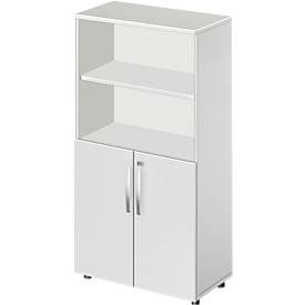 Schäfer Shop Select Kombischrank LOGIN, oben 2 Regale, unten 2 Ordnerhöhen mit Türen, B 800 x T 420 x H 1470 mm, lichtgrau/lichtgrau