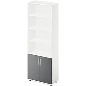 Schäfer Shop Select Kombischrank LOGIN, oben 4 Regale, unten 2 Ordnerhöhen mit Türen, B 800 x T 420 x H 2240 mm, weiss/graphit