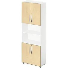 Schäfer Shop Select Kombischrank LOGIN, oben und unten 2 Ordnerhöhen mit Tür, Mitte Regal, B 800 x T 420 x H 2196 mm, weiss/Ahorn Dekor