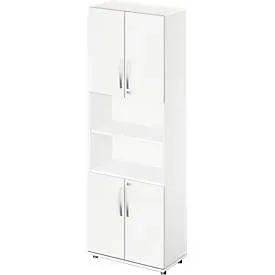 Schäfer Shop Select Kombischrank LOGIN, oben und unten 2 Ordnerhöhen mit Tür, Mitte Regal, B 800 x T 420 x H 2196 mm, weiss/weiss