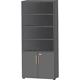 Schäfer Shop Select Kombischrank Start Off Wood, 6 OH, abschliessbar, B 800 x T 420 x H 2240 mm, Holz, graphit