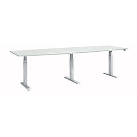 Schäfer Shop Select Konferenztisch ERGO-T 2.0 Big, bis 8 Personen, elektrisch höhenverstellbar, Tonne, T-Fuss, B 2800 mm, lichtgrau/weissalu