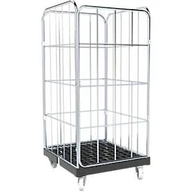 Schäfer Shop Select Rollbox BASICline, 4-seitig, mit 1-teiliger Vorderwandtür, bis 500 kg, Lenk- & Bockrollen, L 724 x B 845 x H 1530 mm, Stahl & Recycling-HDPE