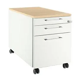Schäfer Shop Select Rollcontainer 126, 3 Schübe, Griff eckig, weiss/Ahorn-Dekor