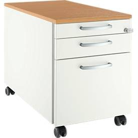 Schäfer Shop Select Rollcontainer 126, 3 Schübe, Griff rund, weiss/Buche-Dekor