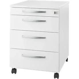 Schäfer Shop Select Rollcontainer LOGIN, 3 Schubladen, 1 Utensilienauszug, Zentralverriegelung, B 432 x T 580 x H 595 mm, weiss
