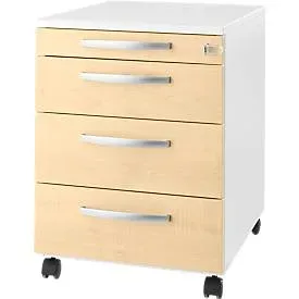 Schäfer Shop Select Rollcontainer LOGIN, 3 Schubladen, 1 Utensilienauszug, Zentralverriegelung, B 432 x T 580 x H 595 mm, weiss/Ahorn Dekor
