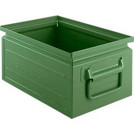 Schäfer Shop Select Stapelbox, 8,5 l, 60 kg, L 330 x B 209 x H 150 mm, Stahl, RAL 6011 (resadagrün)
