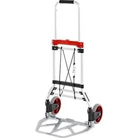 Schäfer Shop Select Sackkarre, Tragkraft 100 kg, klappbar, elastisches Spannband, 2 Bockrollen, Aluminium/Kunststoff, rot-schwarz-silber